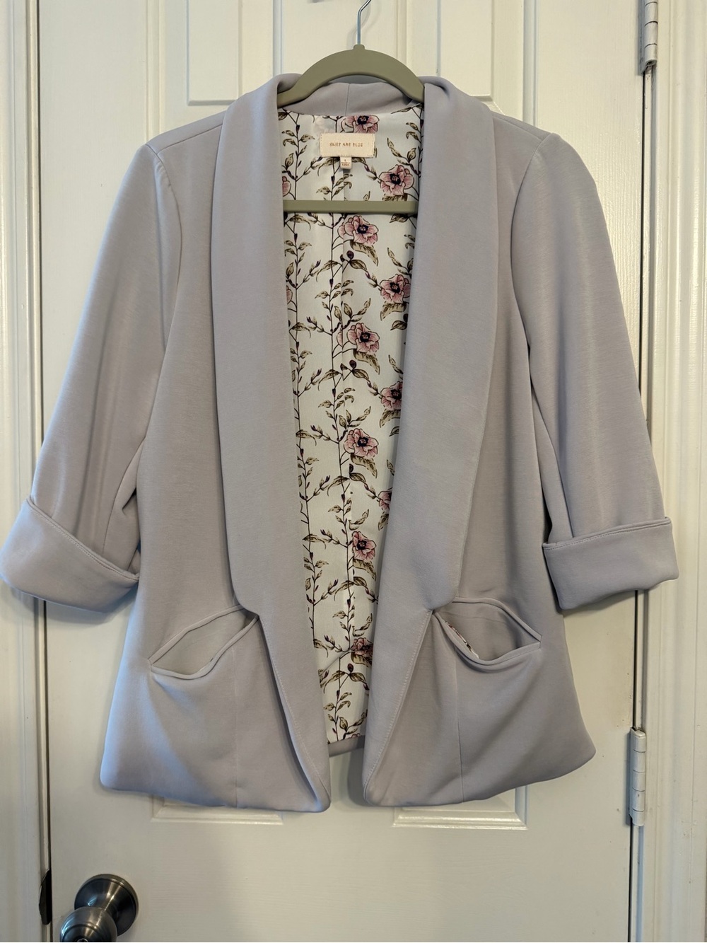 Skies are Blue gray Open-Front Shawl Collar Blazer